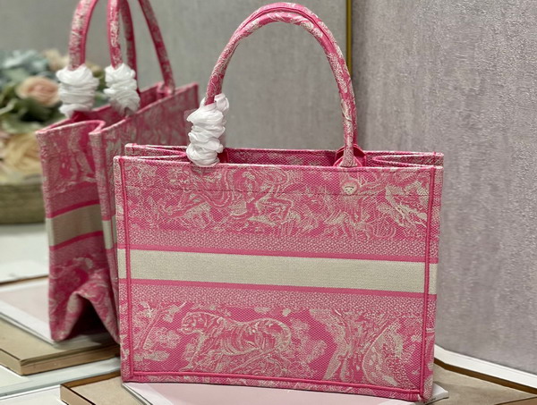 Dior Medium Dior Book Tote Fluorescent Pink Toile de Jouy Reverse Embroidery Replica