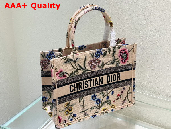 Dior Medium Dior Book Tote Natural Multicolor Raffia Embroidered with Dior Petites Fleurs Replica