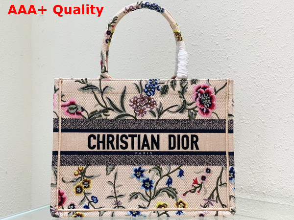 Dior Medium Dior Book Tote Natural Multicolor Raffia Embroidered with Dior Petites Fleurs Replica