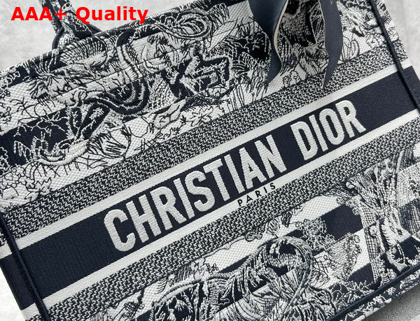 Dior Medium Dior Book Tote Navy Blue Toile de Jouy Stripes Embroidery Replica