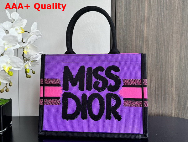 Dior Medium Dior Book Tote Two Tone Fuchsia and Purple Miss Dior Graffiti Embroidery Replica