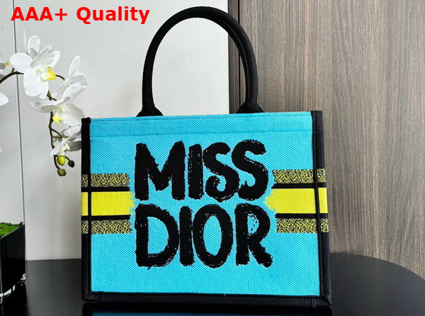 Dior Medium Dior Book Tote Two Tone Green and Blue Miss Dior Graffiti Embroidery Replica