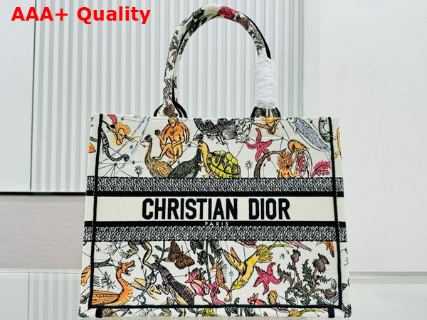 Dior Medium Dior Book Tote White Multicolor Animaux Fantastiques Embroidery Replica