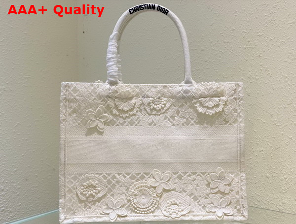 Dior Medium Dior Book Tote White Multicolor D Lace Embroidery with 3D Macrame Effect Replica