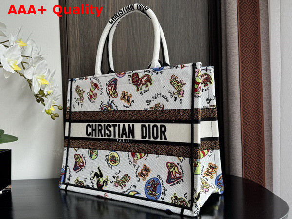 Dior Medium Dior Book Tote White Multicolor Dragon Zodiac Embroidery Replica