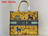 Dior Medium Dior Book Tote Yellow Multicolor Dior Pixel Zodiac Embroidery Replica