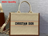 Dior Medium Dior Book Tote in Beige Dior Oblique Embroidered Raffia and Camel Calfskin Replica