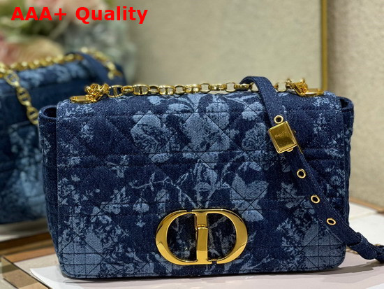 Dior Medium Dior Caro Bag Blue Dior Flowers Cannage Denim Replica