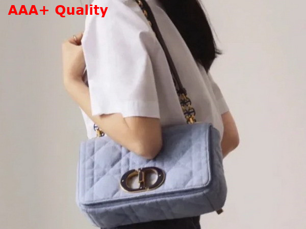 Dior Medium Dior Caro Bag Blue Macrocannage Denim Replica