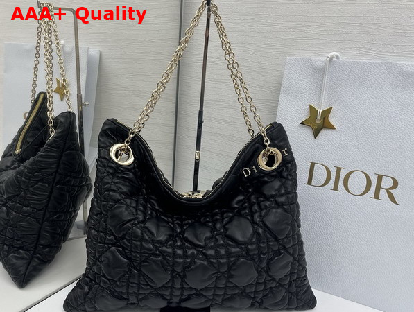 Dior Medium Dior Crunchy Bag Black Puffy Macrocannage Calfskin Replica