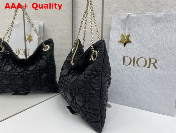 Dior Medium Dior Crunchy Bag Black Puffy Macrocannage Calfskin Replica