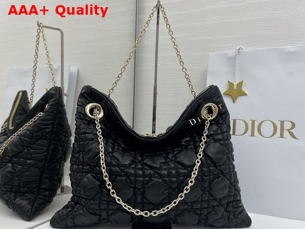 Dior Medium Dior Crunchy Bag Black Puffy Macrocannage Calfskin Replica