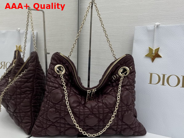 Dior Medium Dior Crunchy Bag Maroon Banner Puffy Macrocannage Calfskin Replica