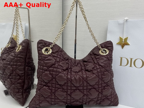 Dior Medium Dior Crunchy Bag Maroon Banner Puffy Macrocannage Calfskin Replica