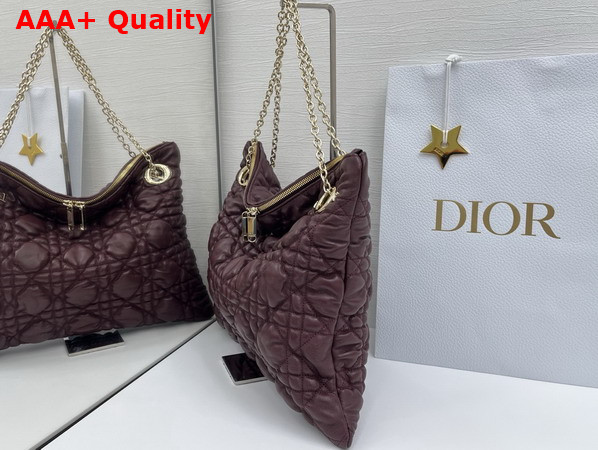 Dior Medium Dior Crunchy Bag Maroon Banner Puffy Macrocannage Calfskin Replica