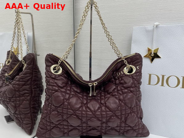 Dior Medium Dior Crunchy Bag Maroon Banner Puffy Macrocannage Calfskin Replica