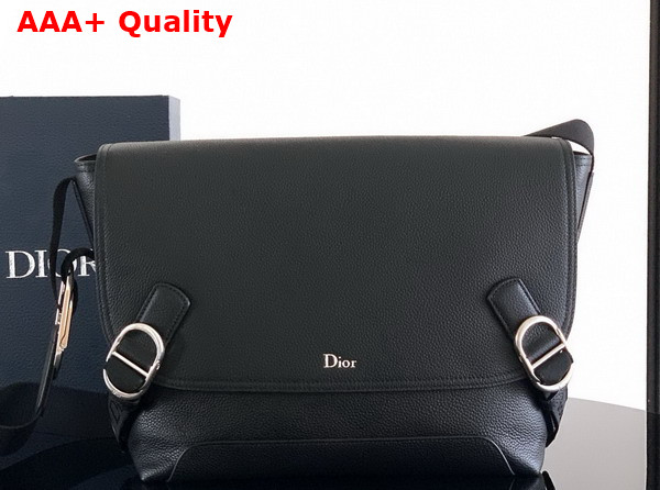Dior Medium Dior Jett Messenger Bag with Flap Black Grained Calfskin Replica