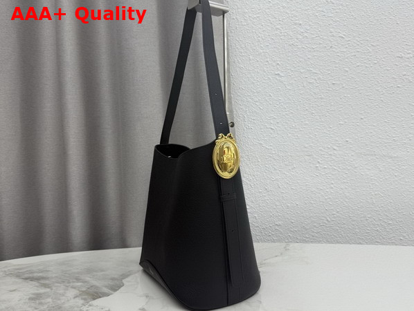 Dior Medium Dior Medaillon Bucket Bag in Black Grained Calfskin Replica