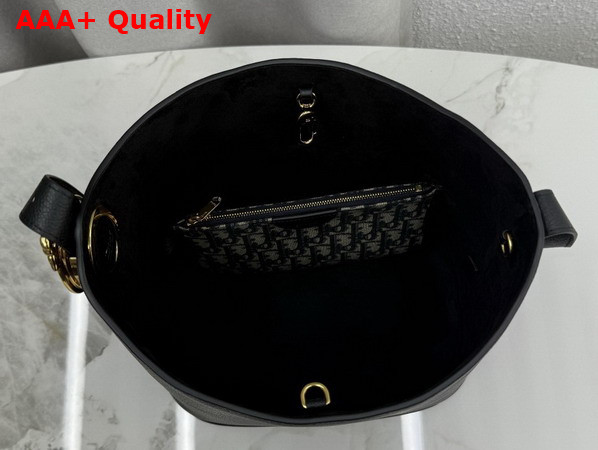 Dior Medium Dior Medaillon Bucket Bag in Black Grained Calfskin Replica