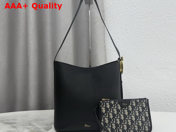 Dior Medium Dior Medaillon Bucket Bag in Black Grained Calfskin Replica