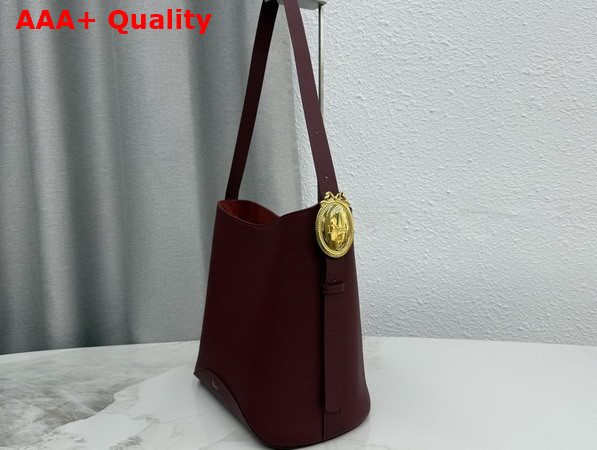 Dior Medium Dior Medaillon Bucket Bag in Burgundy Grained Calfskin Replica