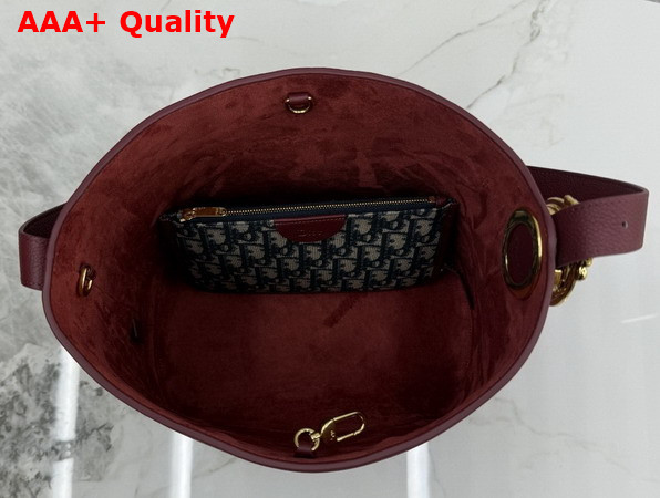Dior Medium Dior Medaillon Bucket Bag in Burgundy Grained Calfskin Replica