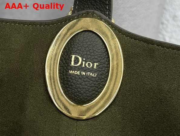 Dior Medium Dior Medaillon Bucket Bag in Khaki Grained Calfskin Replica