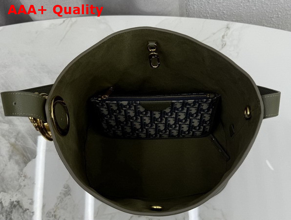 Dior Medium Dior Medaillon Bucket Bag in Khaki Grained Calfskin Replica