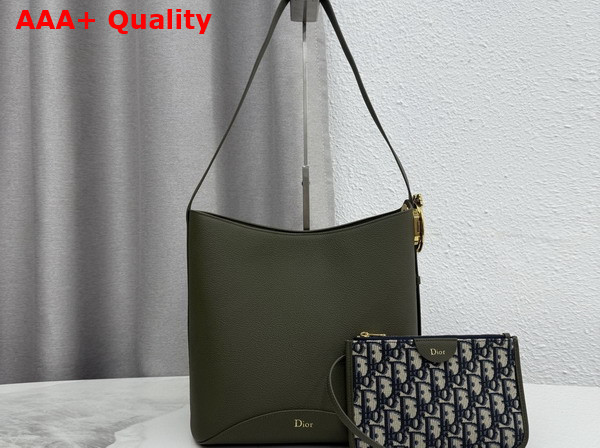 Dior Medium Dior Medaillon Bucket Bag in Khaki Grained Calfskin Replica