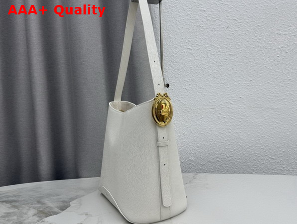 Dior Medium Dior Medaillon Bucket Bag in White Grained Calfskin Replica