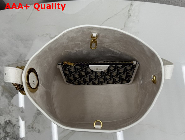 Dior Medium Dior Medaillon Bucket Bag in White Grained Calfskin Replica