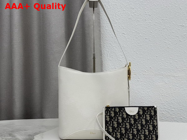 Dior Medium Dior Medaillon Bucket Bag in White Grained Calfskin Replica