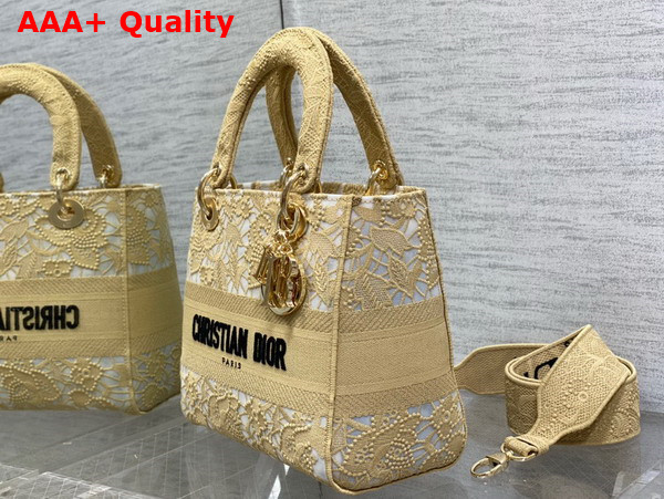 Dior Medium Dior Or Lady D Lite Bag Natural D Lace Embroidery with Macrame Effect Replica