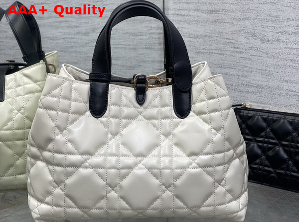 Dior Medium Dior Toujours Bag in Beige and Black Macrocannage Calfskin Replica