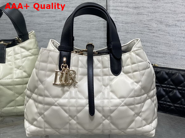 Dior Medium Dior Toujours Bag in Beige and Black Macrocannage Calfskin Replica