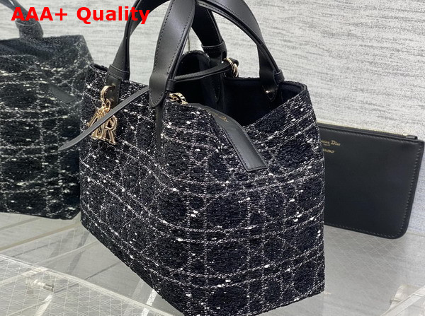 Dior Medium Dior Toujours Bag in Black Tweed with White Cannage Motif Replica