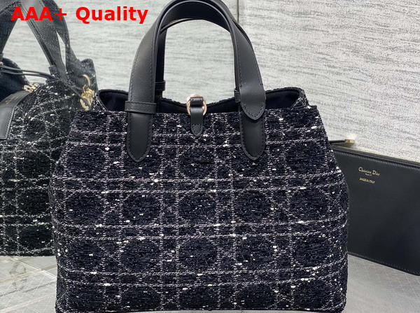 Dior Medium Dior Toujours Bag in Black Tweed with White Cannage Motif Replica