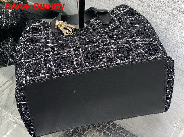 Dior Medium Dior Toujours Bag in Black Tweed with White Cannage Motif Replica