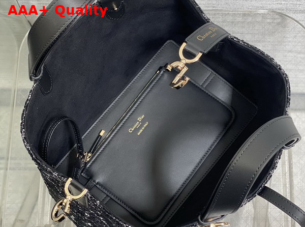 Dior Medium Dior Toujours Bag in Black Tweed with White Cannage Motif Replica