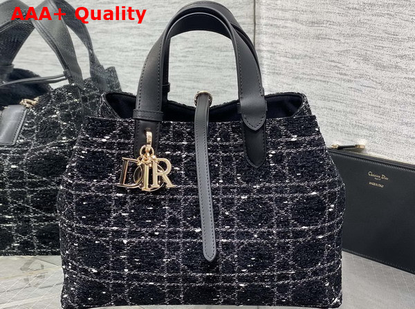 Dior Medium Dior Toujours Bag in Black Tweed with White Cannage Motif Replica