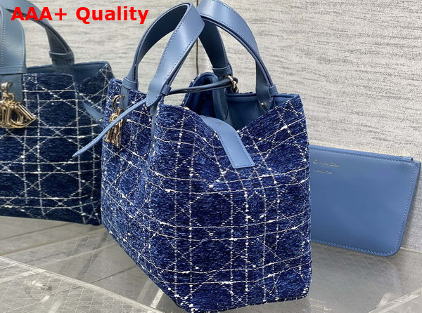 Dior Medium Dior Toujours Bag in Blue Tweed with White Cannage Motif Replica
