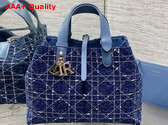 Dior Medium Dior Toujours Bag in Blue Tweed with White Cannage Motif Replica