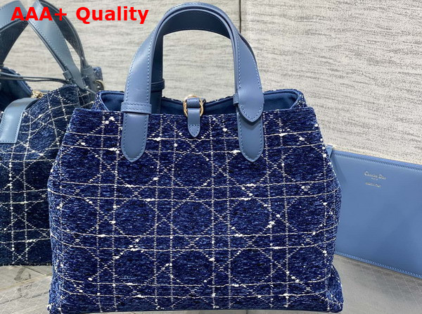 Dior Medium Dior Toujours Bag in Blue Tweed with White Cannage Motif Replica