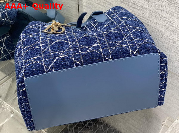 Dior Medium Dior Toujours Bag in Blue Tweed with White Cannage Motif Replica