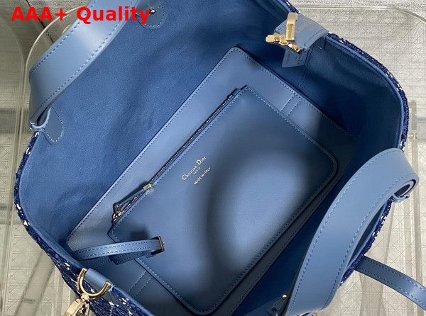 Dior Medium Dior Toujours Bag in Blue Tweed with White Cannage Motif Replica