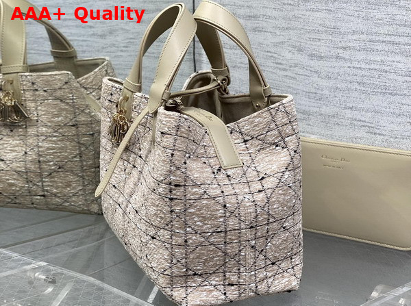 Dior Medium Dior Toujours Bag in Light Biscuit Tweed with Black Cannage Motif Replica