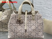 Dior Medium Dior Toujours Bag in Light Biscuit Tweed with Black Cannage Motif Replica