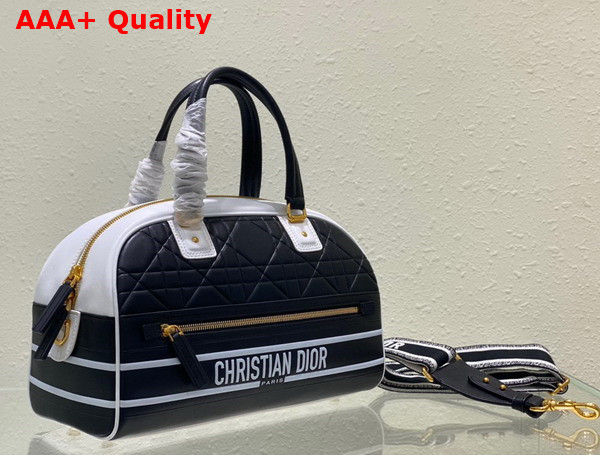 Dior Medium Dior Vibe Zip Bowling Bag Black and White Padded Macrocannage Calfskin Replica