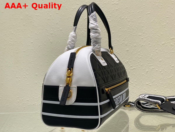 Dior Medium Dior Vibe Zip Bowling Bag Black and White Padded Macrocannage Calfskin Replica