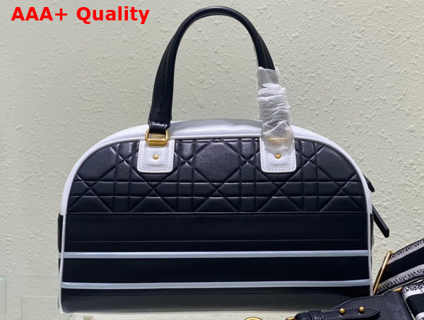Dior Medium Dior Vibe Zip Bowling Bag Black and White Padded Macrocannage Calfskin Replica